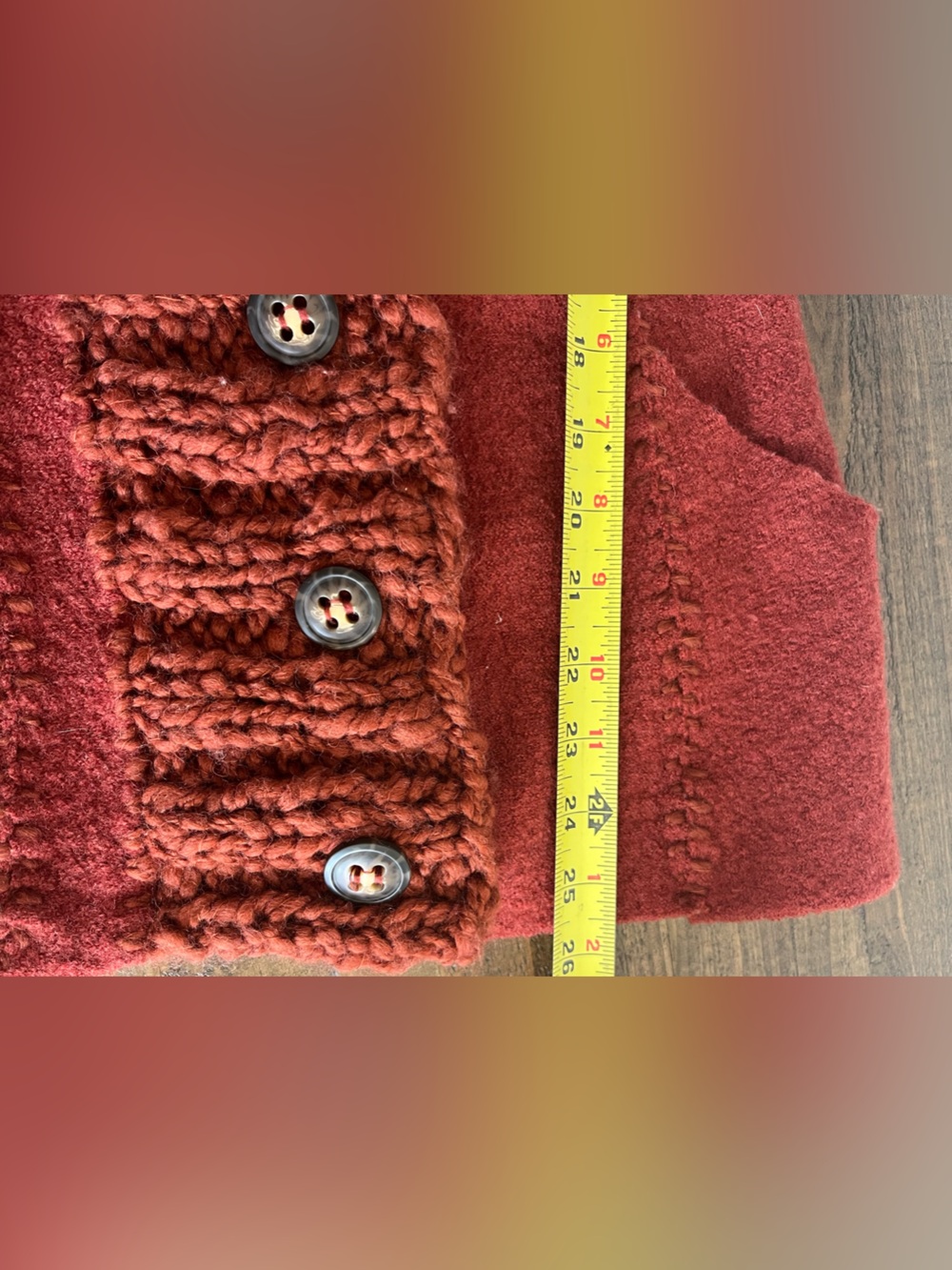 Anthropologie Gro Abrahamsson Transverse Placket Wool Cardigan Rust Orange XS - Picture 8 of 9